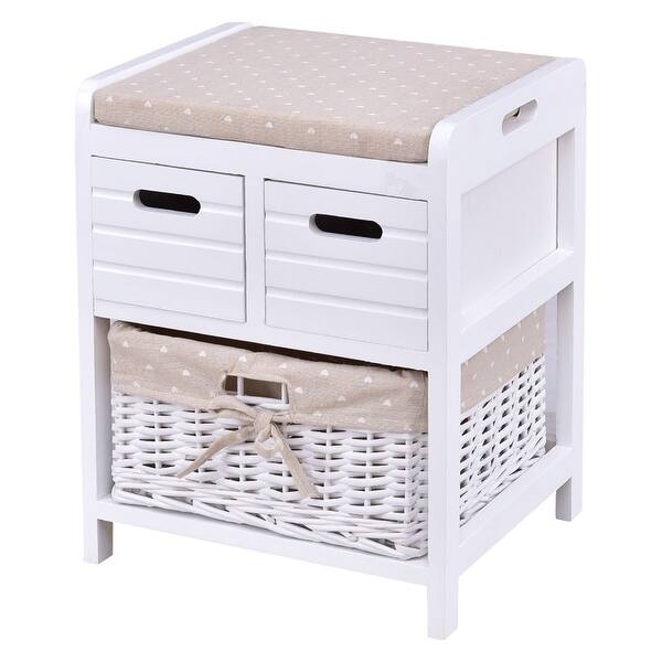 Shop Costway Wooden Storage Unit Bench Wicker Rattan Drawers