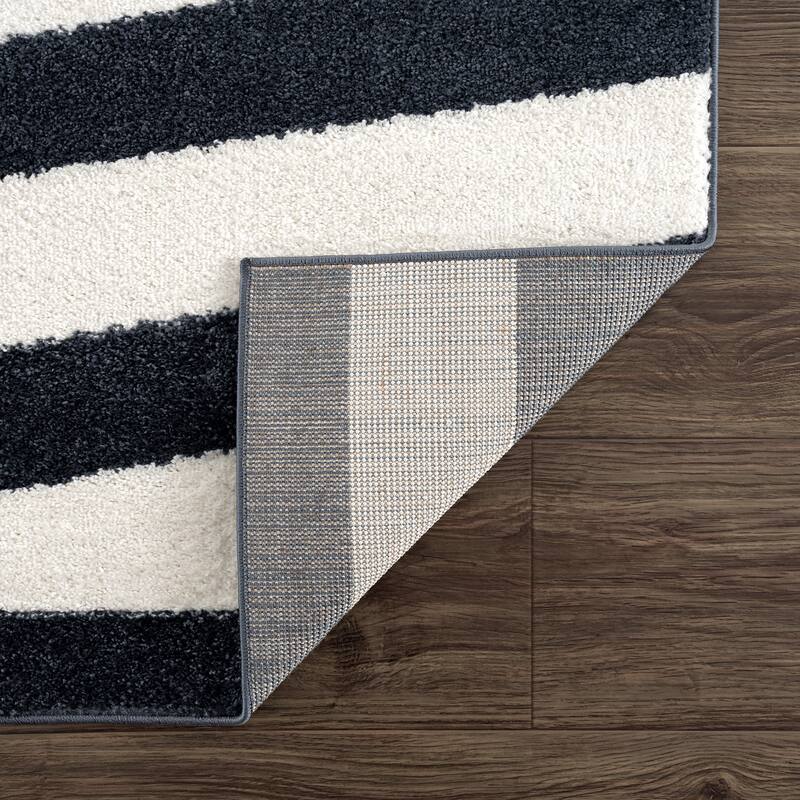 Abani Rugs Nuevo NU160A Black White Large Pinstripe Area Rug