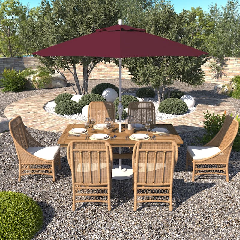 California Umbrella 9' Round Crank Lift Push Button Tilt White Aluminum Patio Umbrella with Pacifica Pacific Blue Fabric - Burgundy