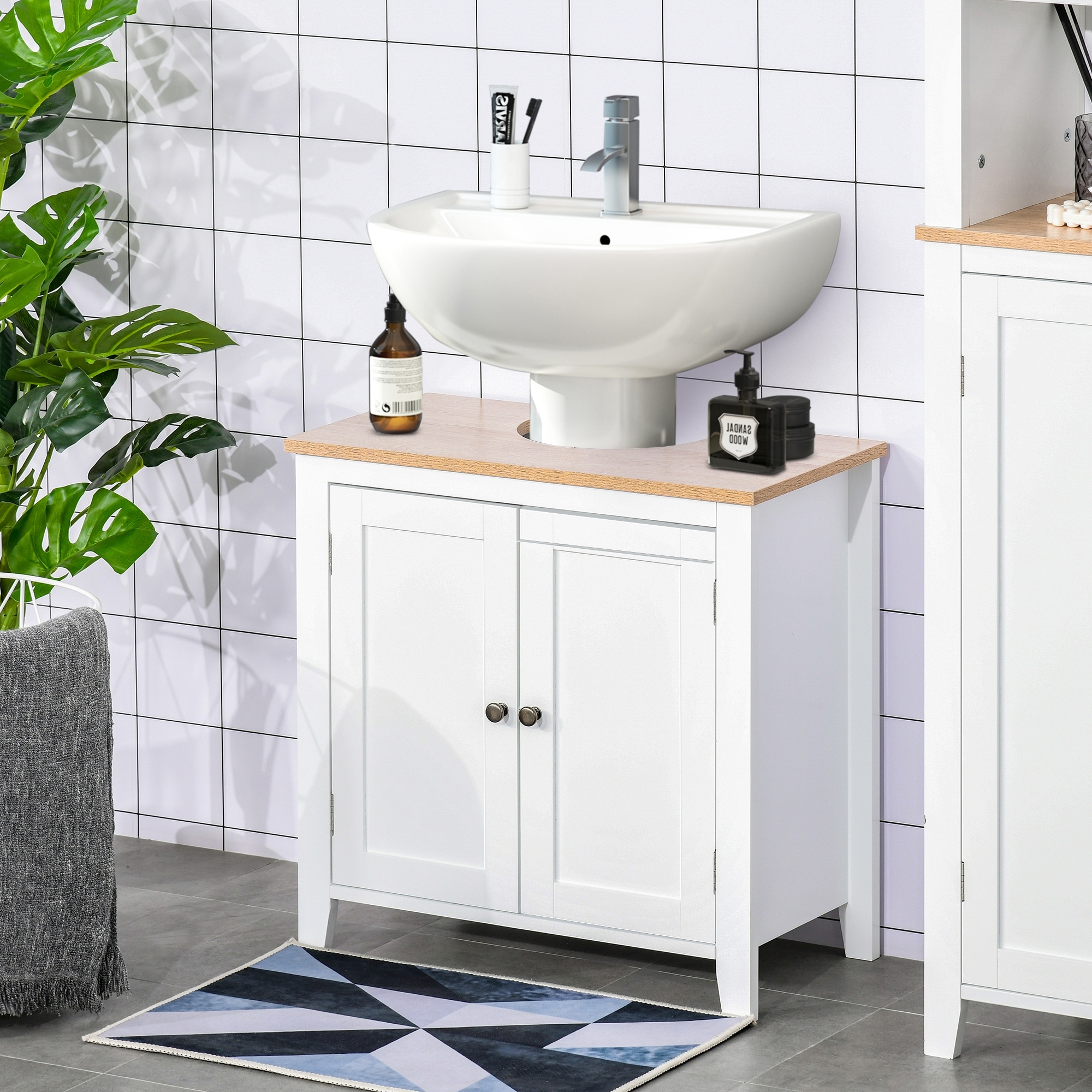 kleankin Bathroom Under Sink Cabinet, Bathroom Vanity Unit, Pedestal Under  Sink Design with Adjustable Shelf, Grey - Bed Bath & Beyond - 34481001