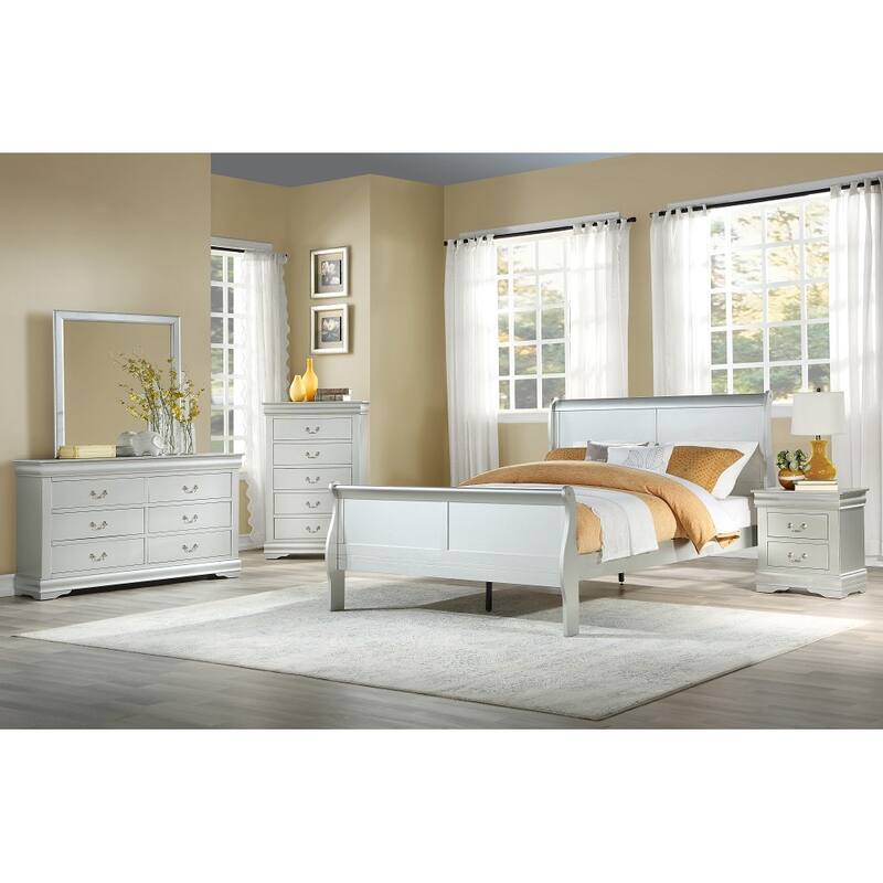 Twin Size Transitional Solid Wood Bed with Strong Slats Support - Silver - Twin
