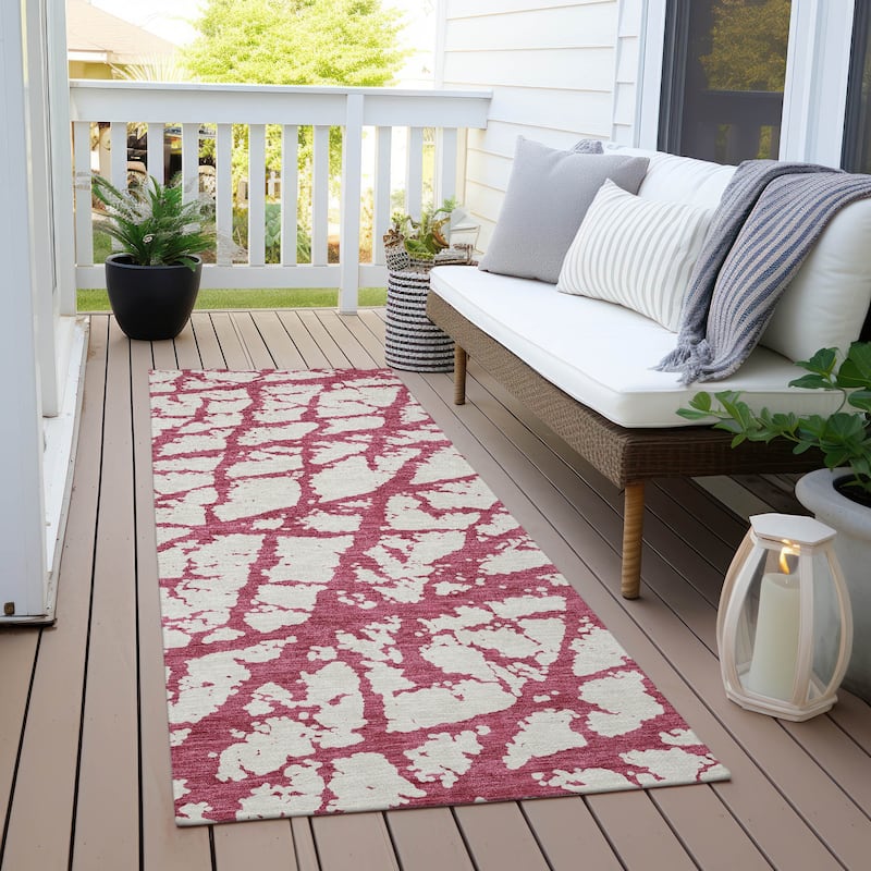 Machine Washable Indoor/ Outdoor Abstract Contemporary Chantille Rug - Blush - 2'3" x 7'6"