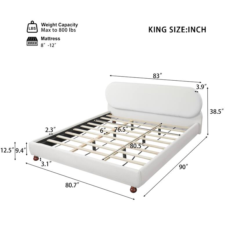 Christopher Knight Home - Havenport Modern Boucle Upholstered Bed Frame with Rubberwood Legs and Oval Shaped Headboard