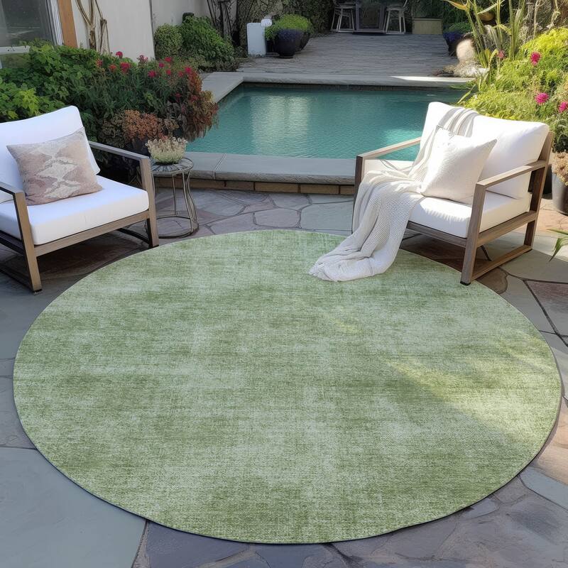 Machine Washable Indoor/ Outdoor Simple Solid Chantille Rug - Green - 8' x 8'