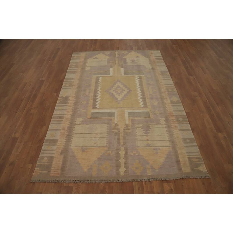 Hand Woven Oriental 100% Wool Carpet Southwestern Tribal Purples Kilim Area Rug - 7' 4'' X 5' 0''
