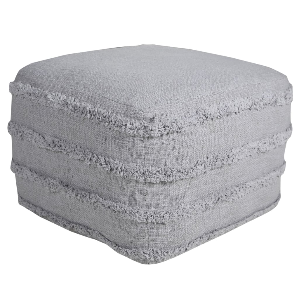 18" Gray Solid Texture and Striped Square Pouf Ottoman