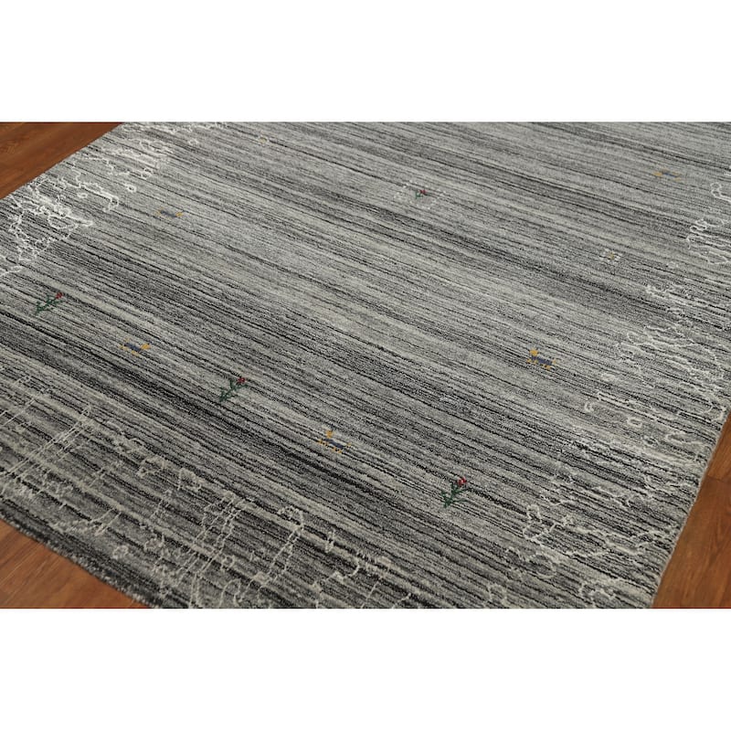 Grey Oriental Gabbeh Indian Area Rug Hand-Knotted Wool Carpet - 5'3" x 7'6"