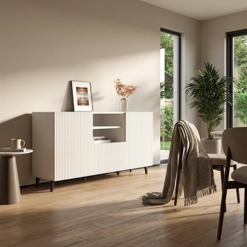 Meble Furniture Pafos 2D1S 59" Sideboard Buffet Credenza 59.3W x 15.7D x 32.3H Modern European Matte Finish