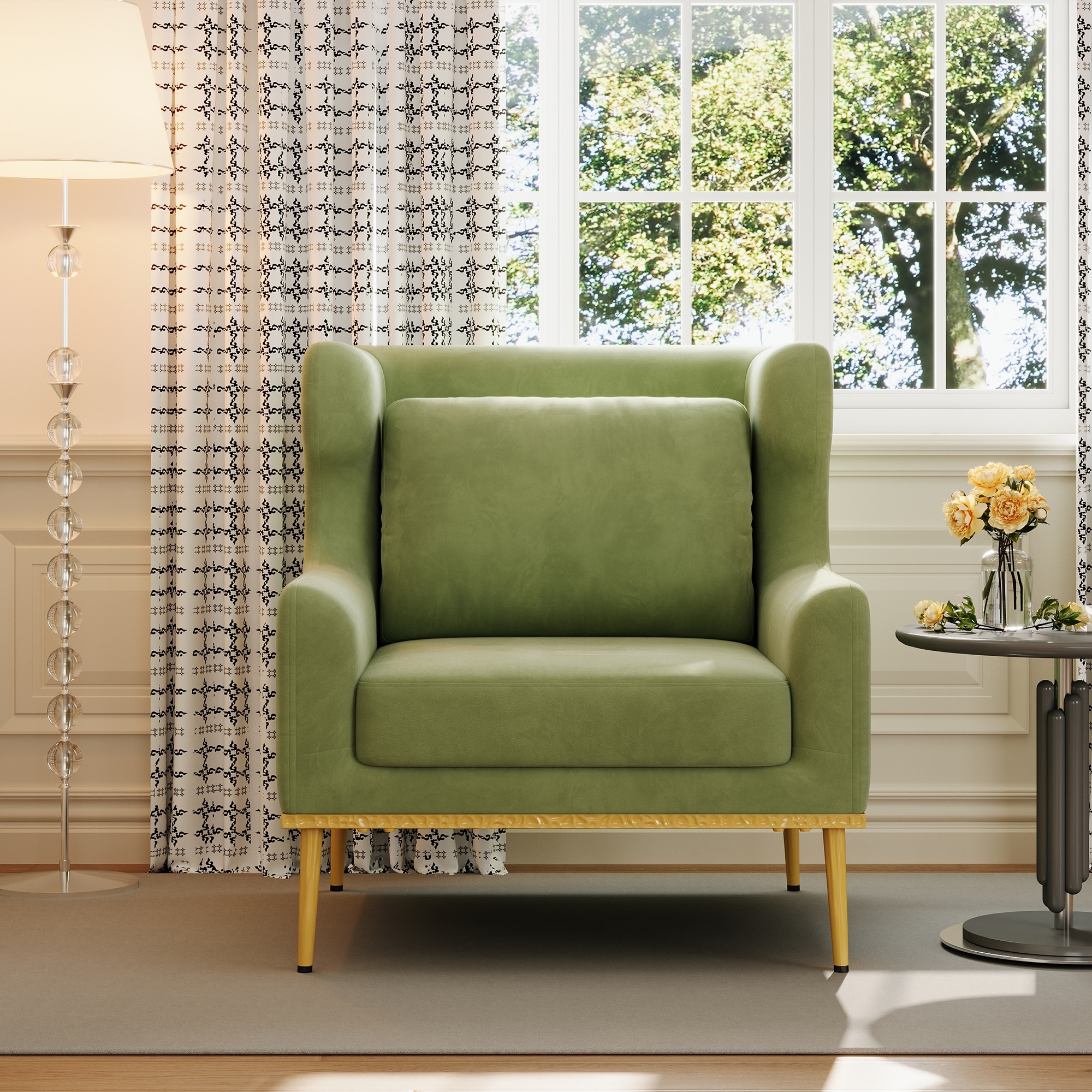 Velvet Accent Chair Reading Chair Sofa Chair with Iron Legs, Green Arm Chair Leisure Chair Padded Chair Vanity Chair