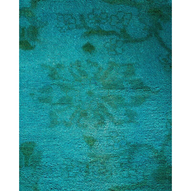 Overton Hand Knotted Wool Vintage Inspired Modern Contemporary Overdyed Blue Area Rug - 8' 1" x 10' 3"