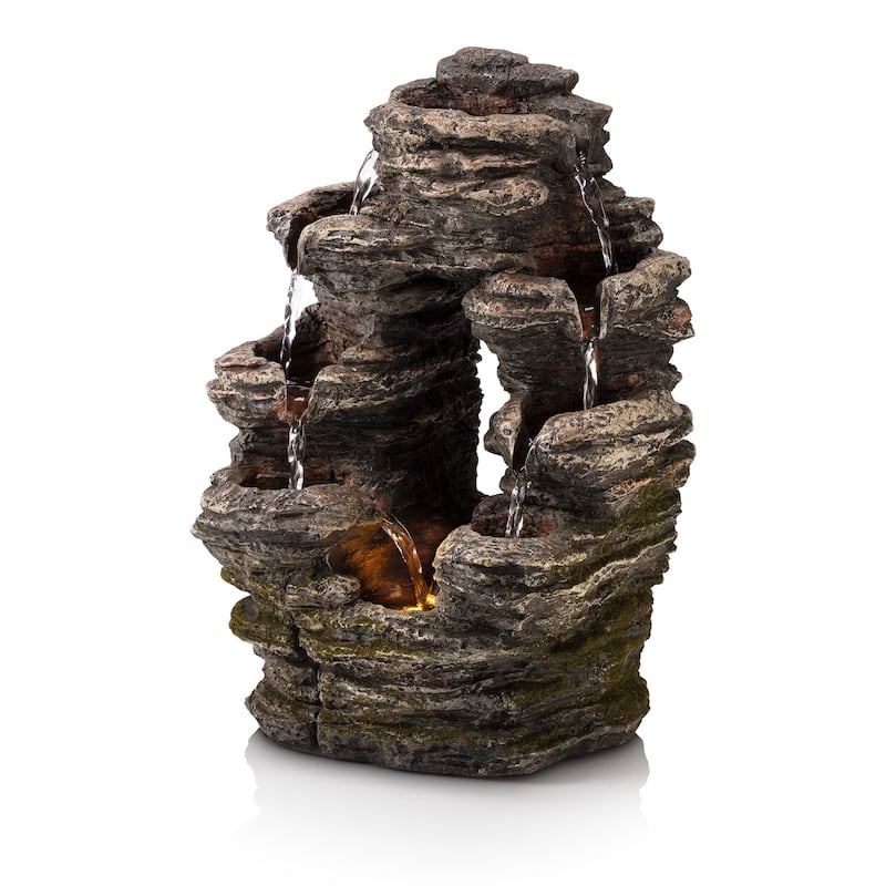 Alpine Corporation 14" Tall Indoor Stone Look Oval Shaped Waterfall Tabletop Fountain