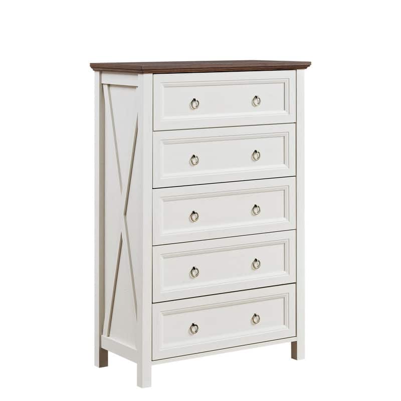 Farmhouse 5 Drawers Dresser Chests for Bedroom, Wood Rustic Tall Chest of Drawers