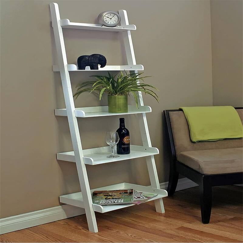 5 Tier Ladder Shelf Leaning Bookshelf Storage Rack for Home - 14"D x 18"W x 66"H
