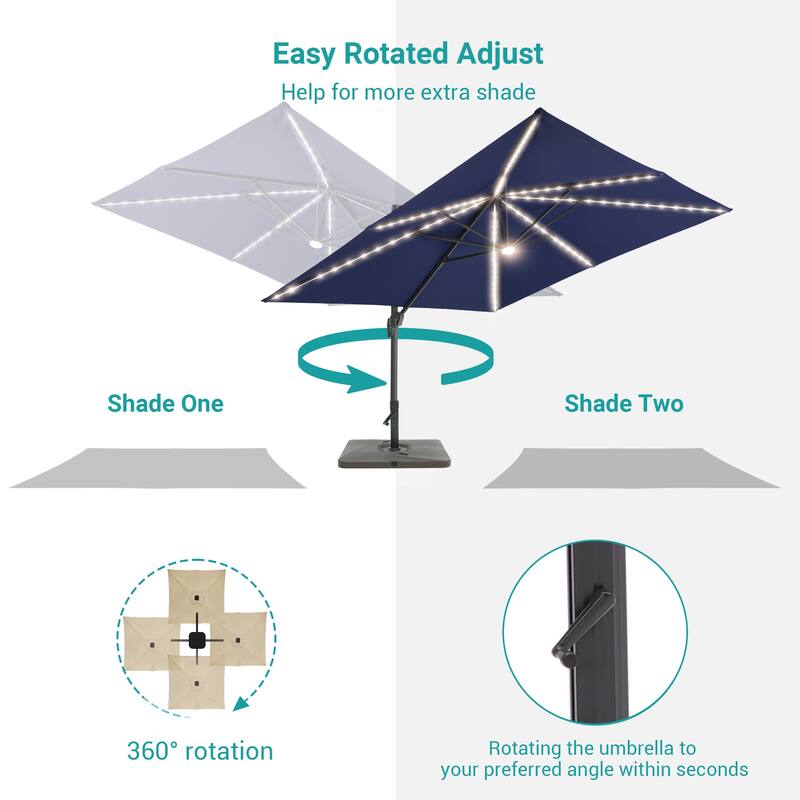 BONOSUKI 11.5x9FT LED Cantilever Patio Umbrella 360 Rotation w/Base
