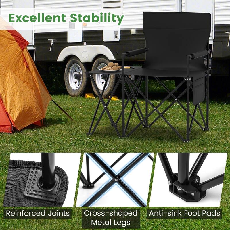 Gymax Oversized Camping Chair w/Side Table 2 Storage Pockets Cup
