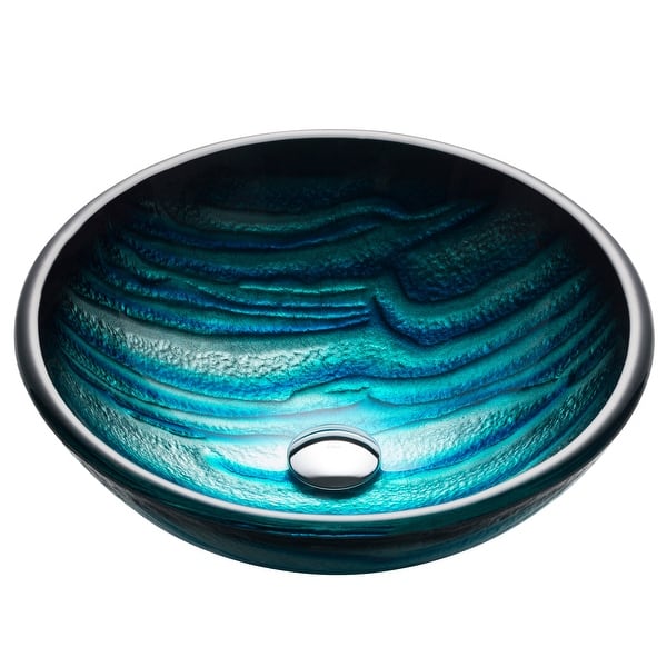 slide 2 of 10, KRAUS Nature 17 in. Blue Round 19 mm thick Glass Vessel Bathroom Sink