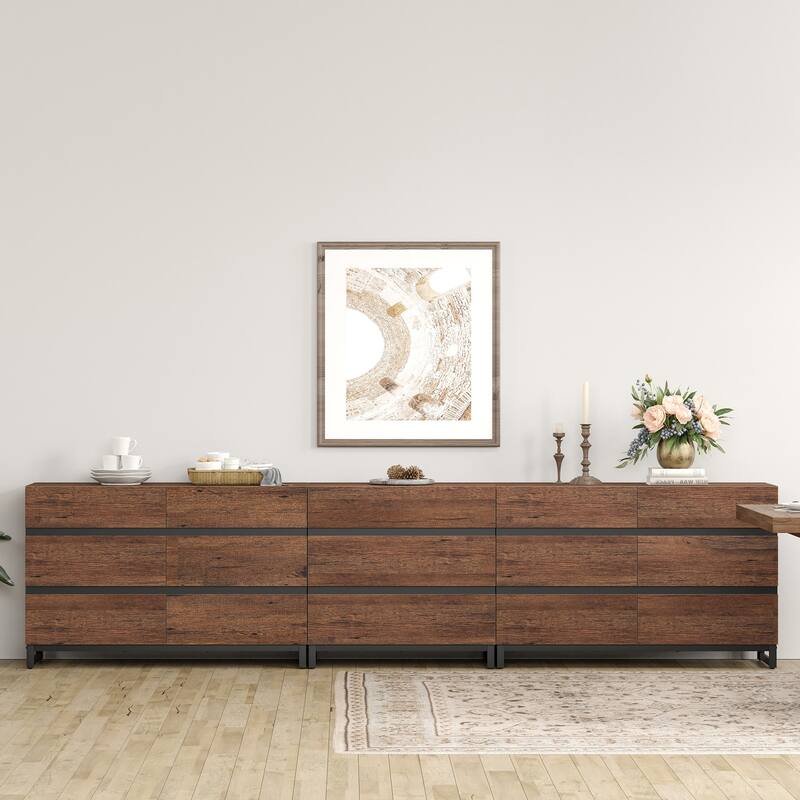 WAMPAT Dresser with Glass Doors, 3 in 1 Modern Chest of Drawers with Adjustable Shelves for Bedroom