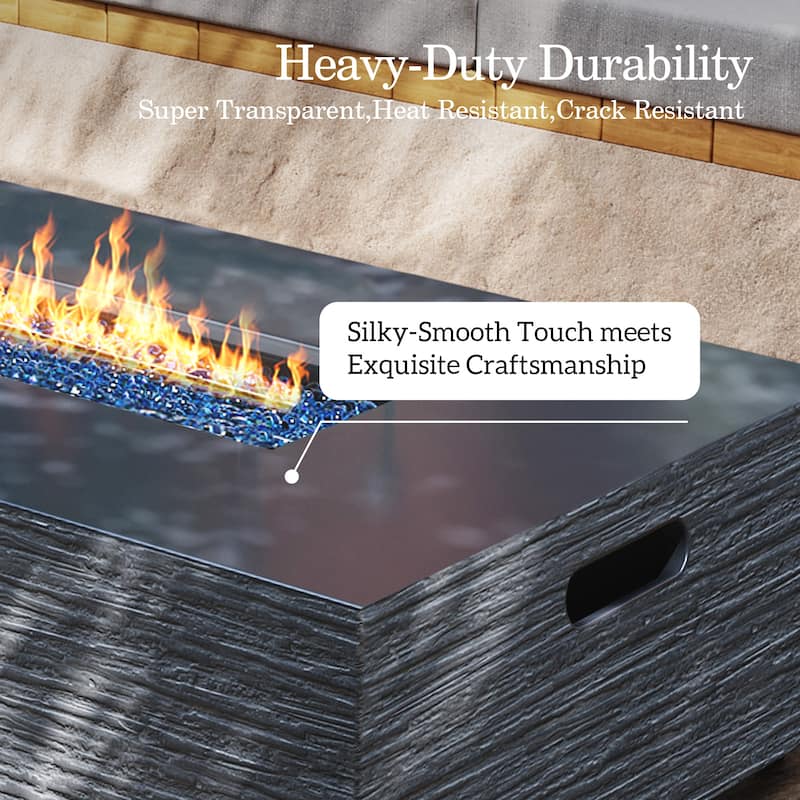 Patio Watcher 56in. Outdoor Rectangle Magnesium Oxide Fire Pit Table with Gas Tank Cover