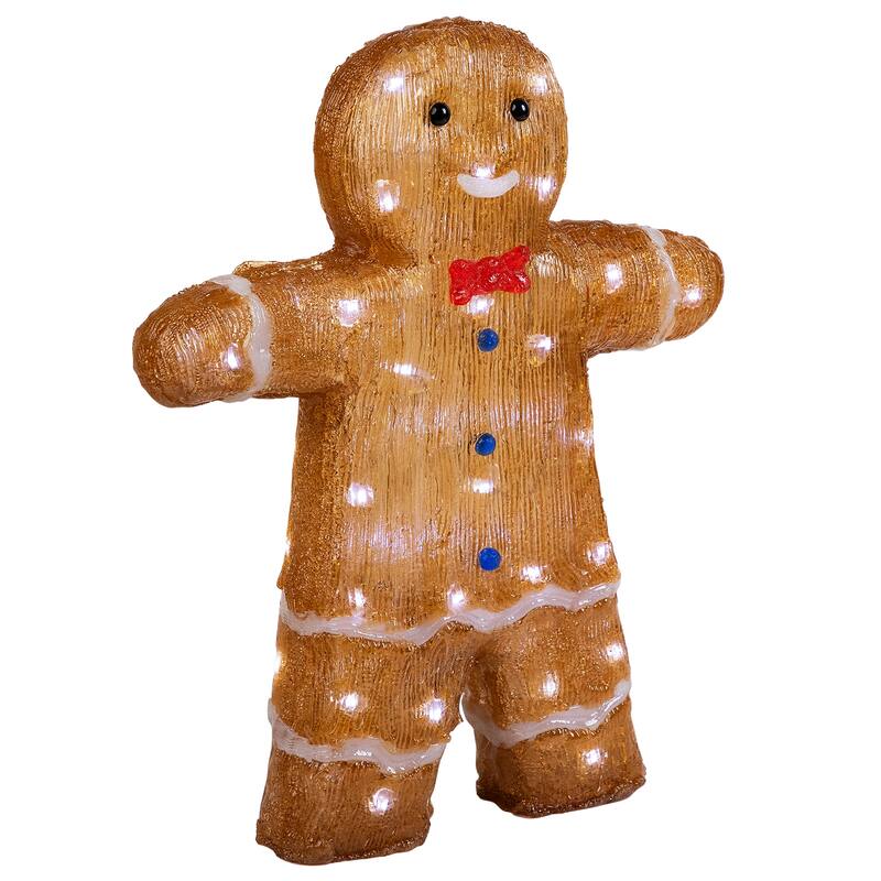 16" LED Acrylic Gingerbread Man Bow Tie Outdoor Christmas Decoration - Brown