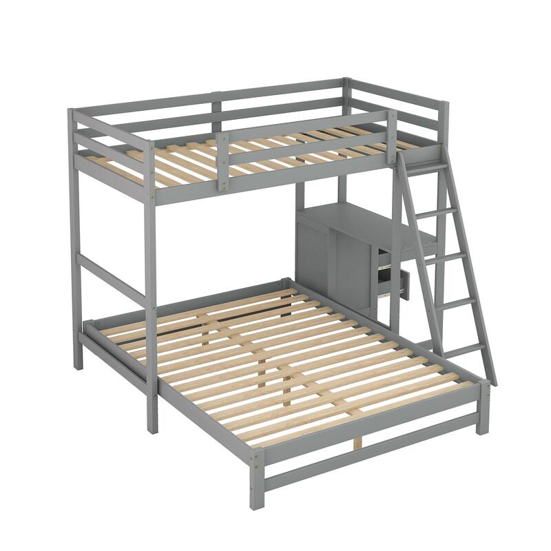 Roomfitters Twin over Full Bunk Bed with Built-in Desk, Stair Shelf and Compact Storage Compartments