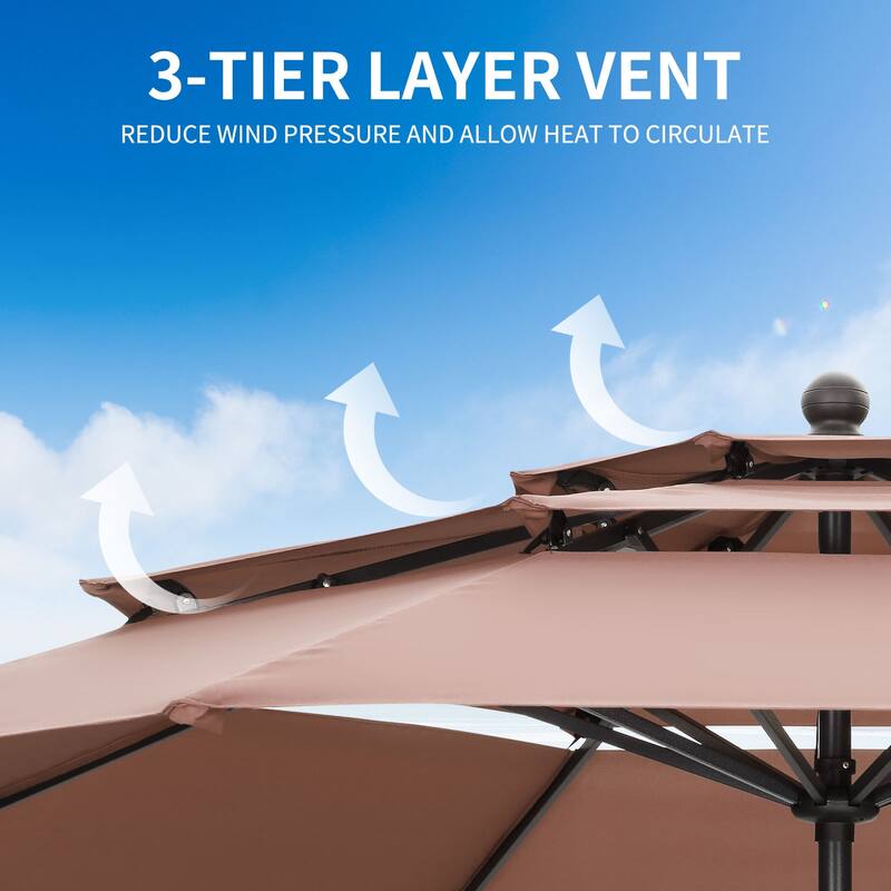 Ainfox 10 ft Patio Umbrella with Base 3 Tiers Outdoor Market Umbrella