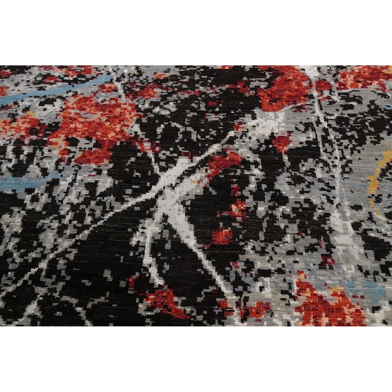 Vegetable Dye Wool/ Silk Oriental Abstract Area Rug Hand-knotted - 12'0" x 15'5"