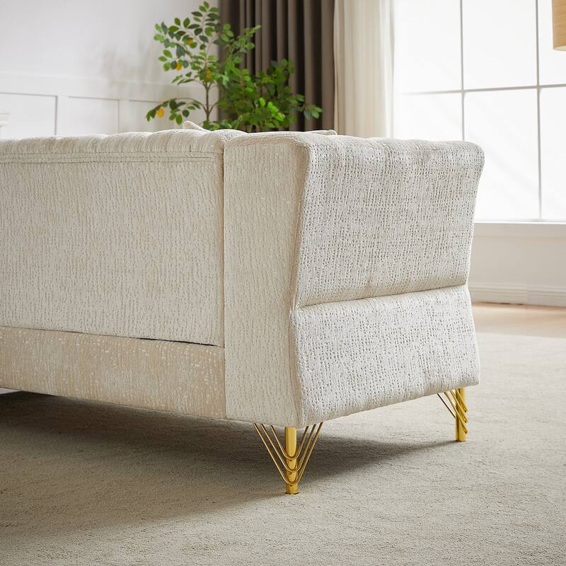 5-Seater Chenille Corner Sofa with Nailhead Trim, L-Shaped Couch for Living Rooms