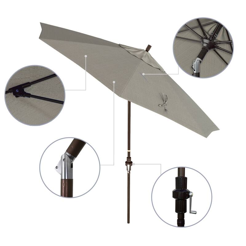 California Umbrella 9' Sun Master Series Patio Umbrella Bronze Aluminum Pole Fiberglass Ribs Crank Lift Collar Tilt Royal Blue