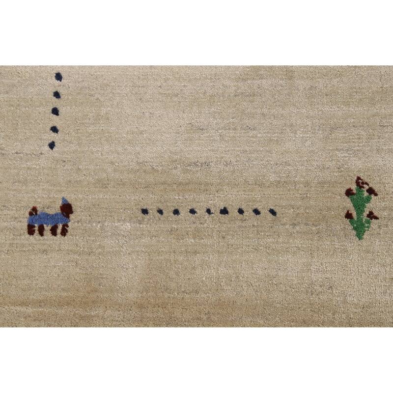 Tribal Beige Gabbeh Indian Foyer Rug Handmade Silk Carpet - 3'1"x 4'11"