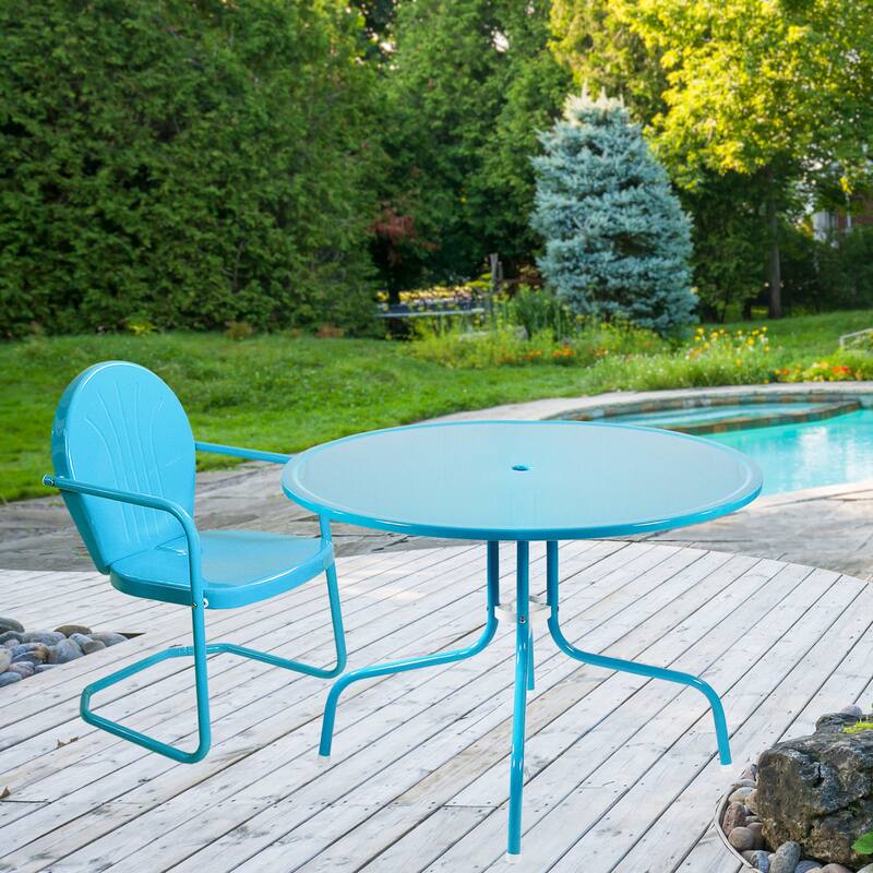 39.25-Inch Outdoor Retro Metal Tulip Dining Table Sky Blue