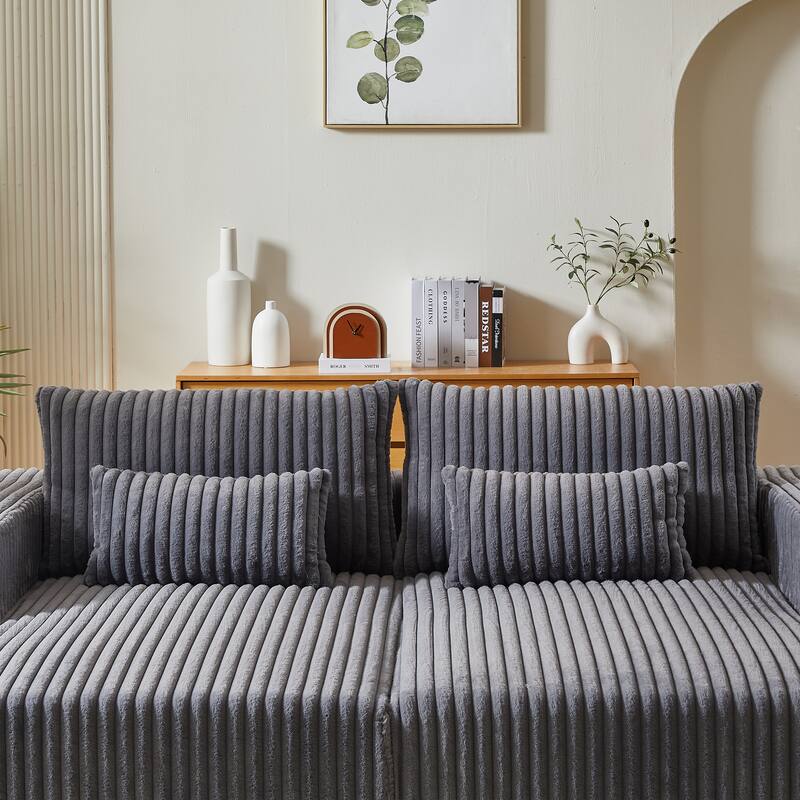 Oversized Modular Sectional Lounge Chaise, Corduroy Upholstered Boneless Sleeper Sofa, Reclining Loveseat Chair with 4 Pillows