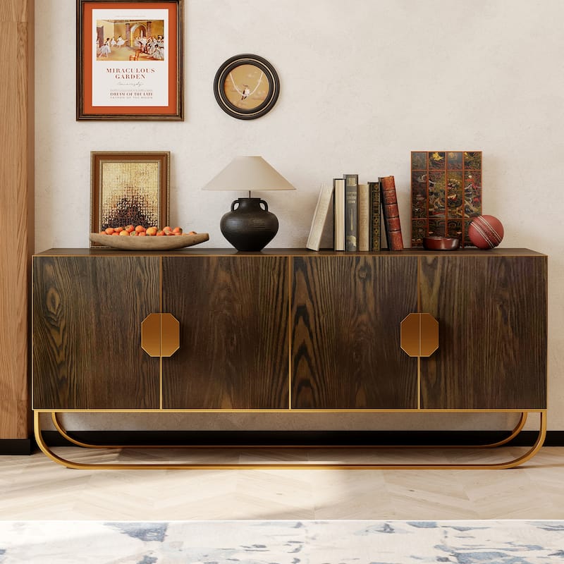 Clihome Furniture Wood 4-Door Accent Cabinet