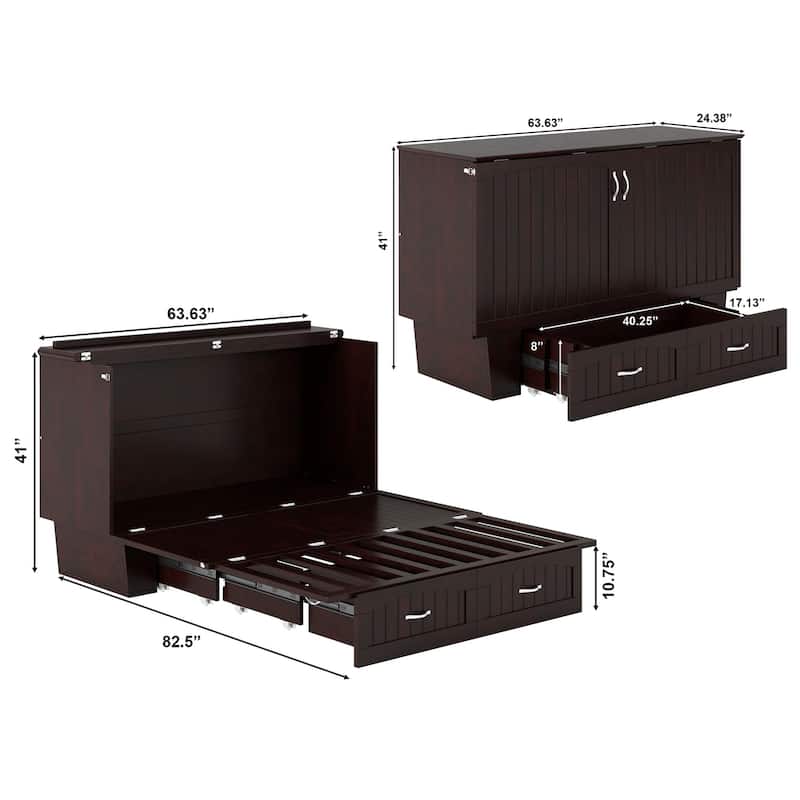 Nantucket Murphy Bed Chest with Mattress and Built-in Charging Station