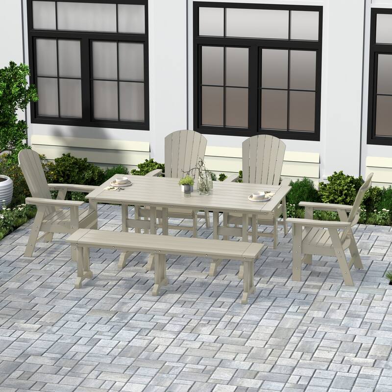 Altura 6-Piece Rectangular Poly Eco-Friendly All Weather Outdoor Dining Set with Bench - Sand