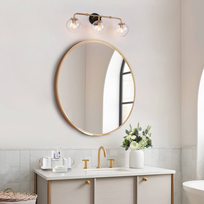 Malryn Black Gold 3-Light Bathroom Vanity Lights Glass Wall Sconces - 24.5'' L x 7" W x 10'' H