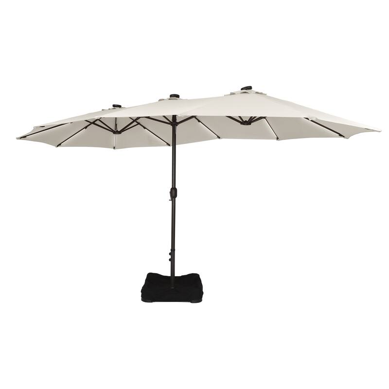 15 Ft Outdoor Solar Detachable Lights Rectangular Crank Market Umbrella with Base