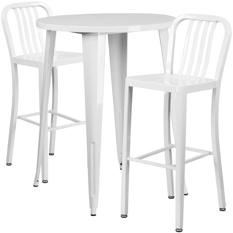 30'' Round Metal Indoor-Outdoor Bar Table Set with 2 Vertical Slat Back Stools - 30"W x 30"D x 41"H