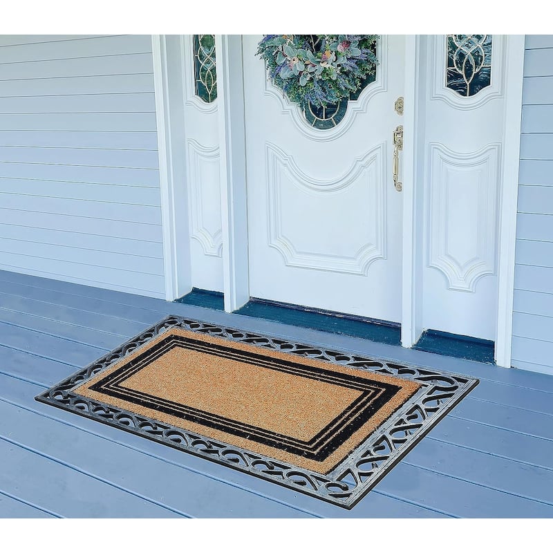 A1HC Natural Coir Entrance Door Mats, Large Rubber Doormat, Non-Slip, Flock Doormat, Thin-Profile Indoor Outdoor Mat 24" X 36"
