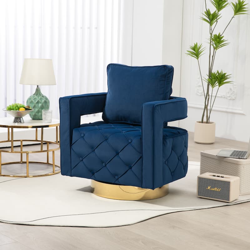 Mid Century 360° Swivel Tufted Accent Armchairs with Velvet Upholstered