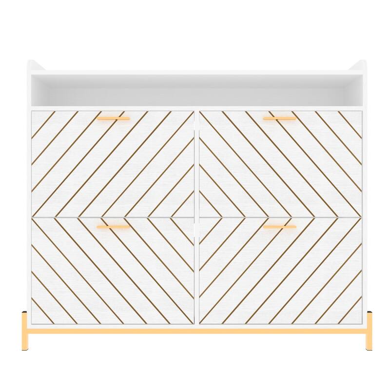 Shoe Cabinet with 4 Flip Drawers, Multifunctional Wooden Shoe Organizer, Shoe Rack with Open Shelves & Metal Legs