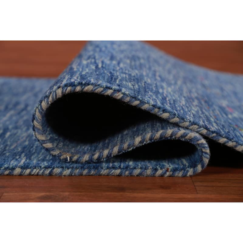 Hand Knotted Oriental 100% Wool Carpet Tribal Tribal Navy Blue & Blues Gabbeh Runner Rug - 9' 10'' X 2' 7''