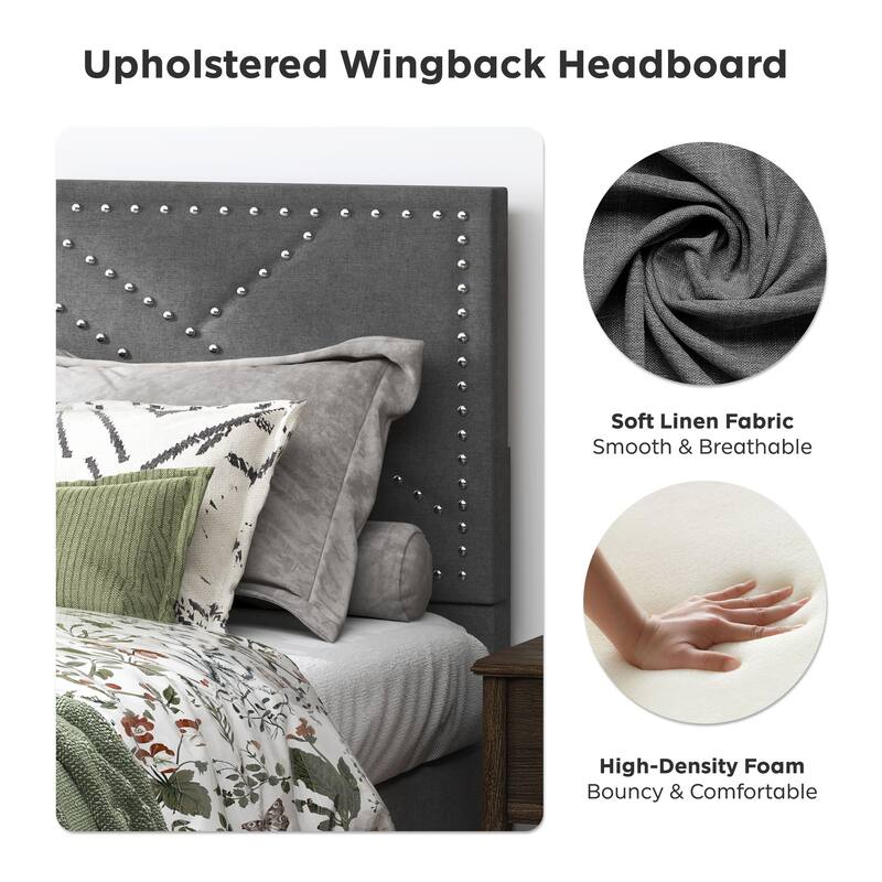 Queen Bed Frame with Storage Headboard, Noise-Free, Under Bed Storage, No Box Spring Needed, Carbon Gray