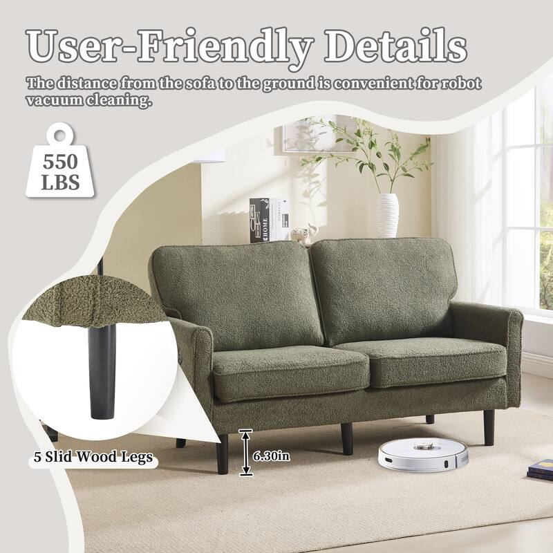 Loveseat Sofa Upholstered Deep Seat Sofa Modern Love Seat with USB & Removable Pillow Cover, Pockets 2-seat Armchair