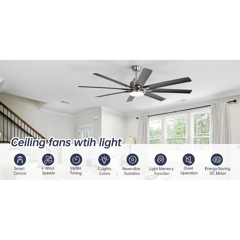52" Indoor Noiseless Ceiling Fan with Integrated LED Light and Remote