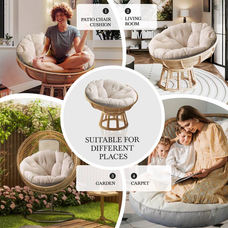 WOWMAX Papasan Chair Cushion Only with Ties Thick Round Cushion Ivory (No wooden base or chair)