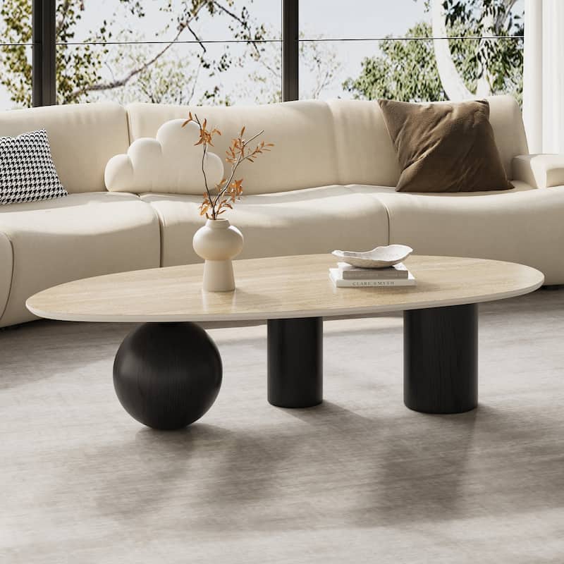 Modern 54" Coffee Table, White Sintered Stone Table-top, 3 Stainless Steel legs, Free form