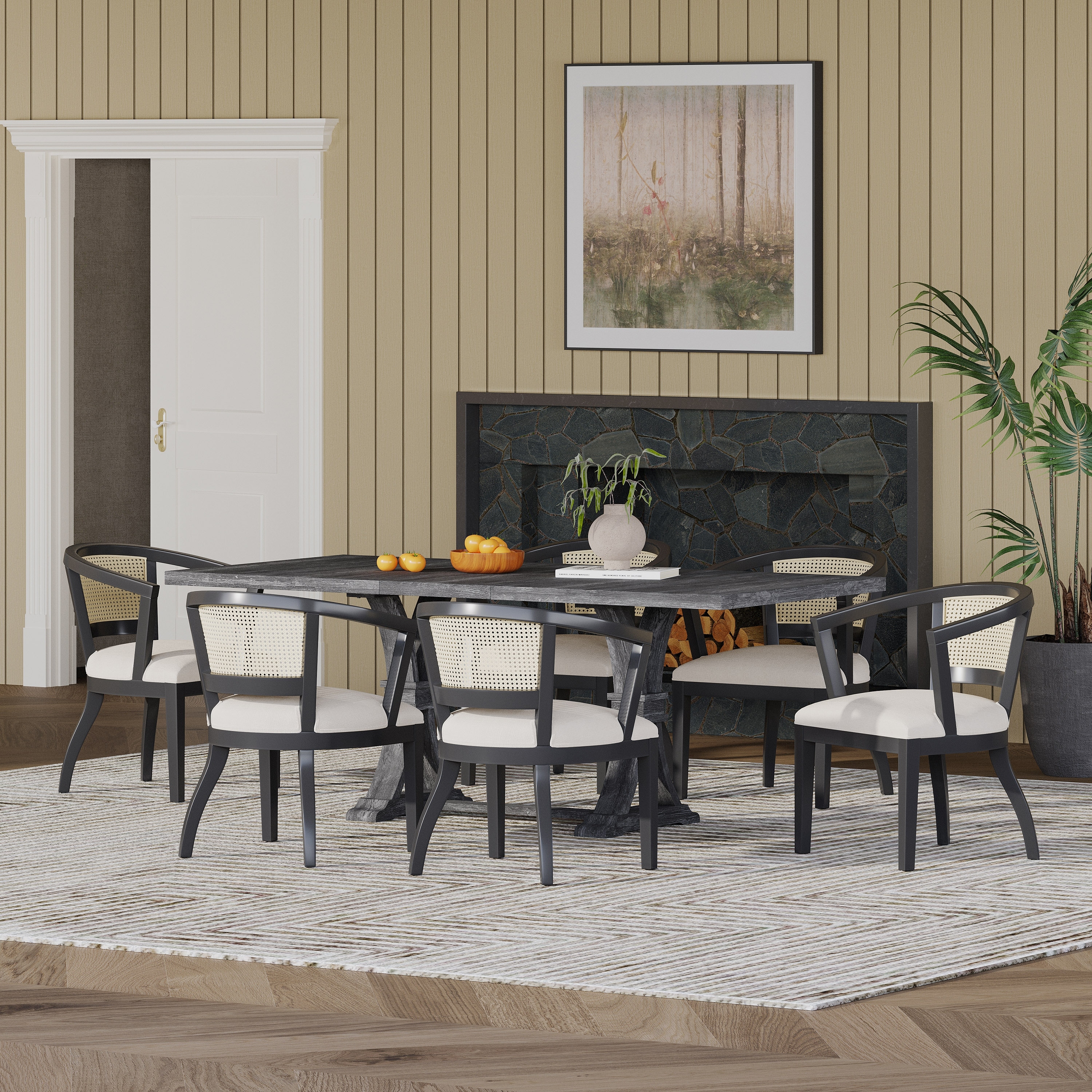 Cane dining shop table set
