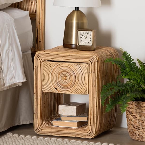 Rosina Bohemian Natural Rattan 1-Drawer Nightstand - Bed Bath & Beyond ...