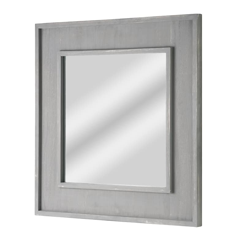 American Art Decor Sea Spray Grey Wash Framed Mirror - 24"x 24" - 24"x 24" - Grey - 24"x 24"