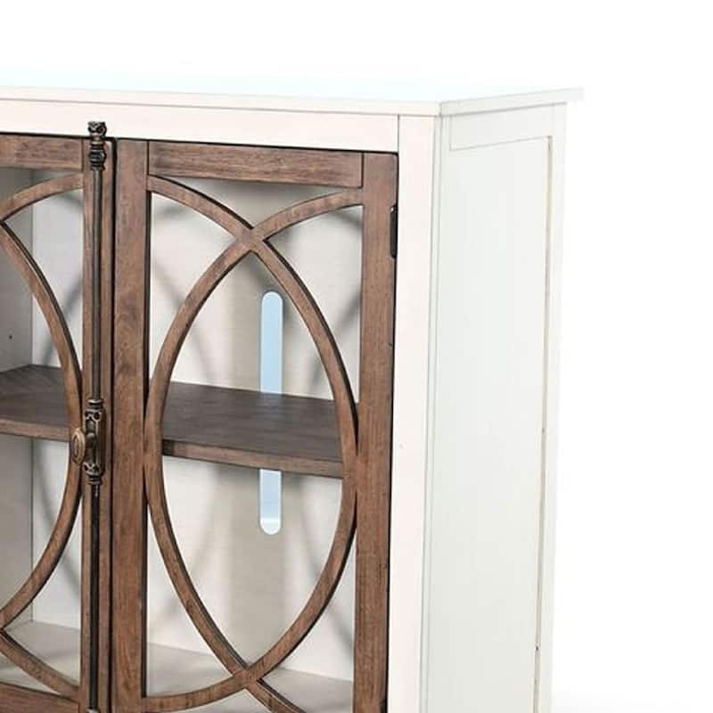 Camie TV Media Console w Glass Doors, 78 Inch, White Mahogany Wood